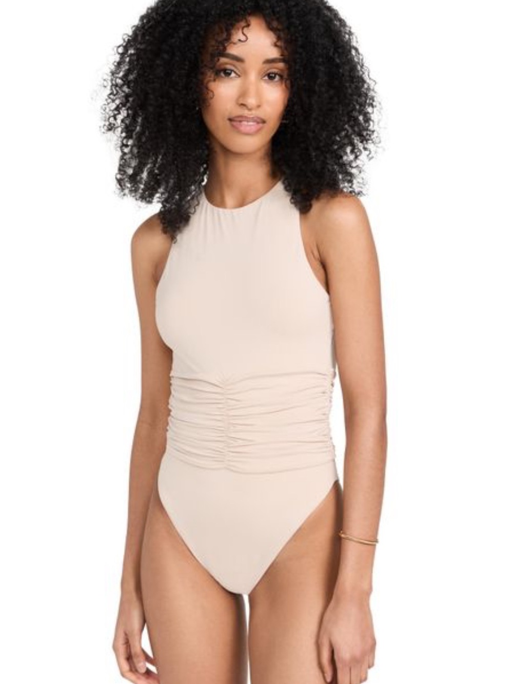 Riot Swim High-Neck Ruched Waist One-Piece Swimsuit - Cream “Coconut” Size M